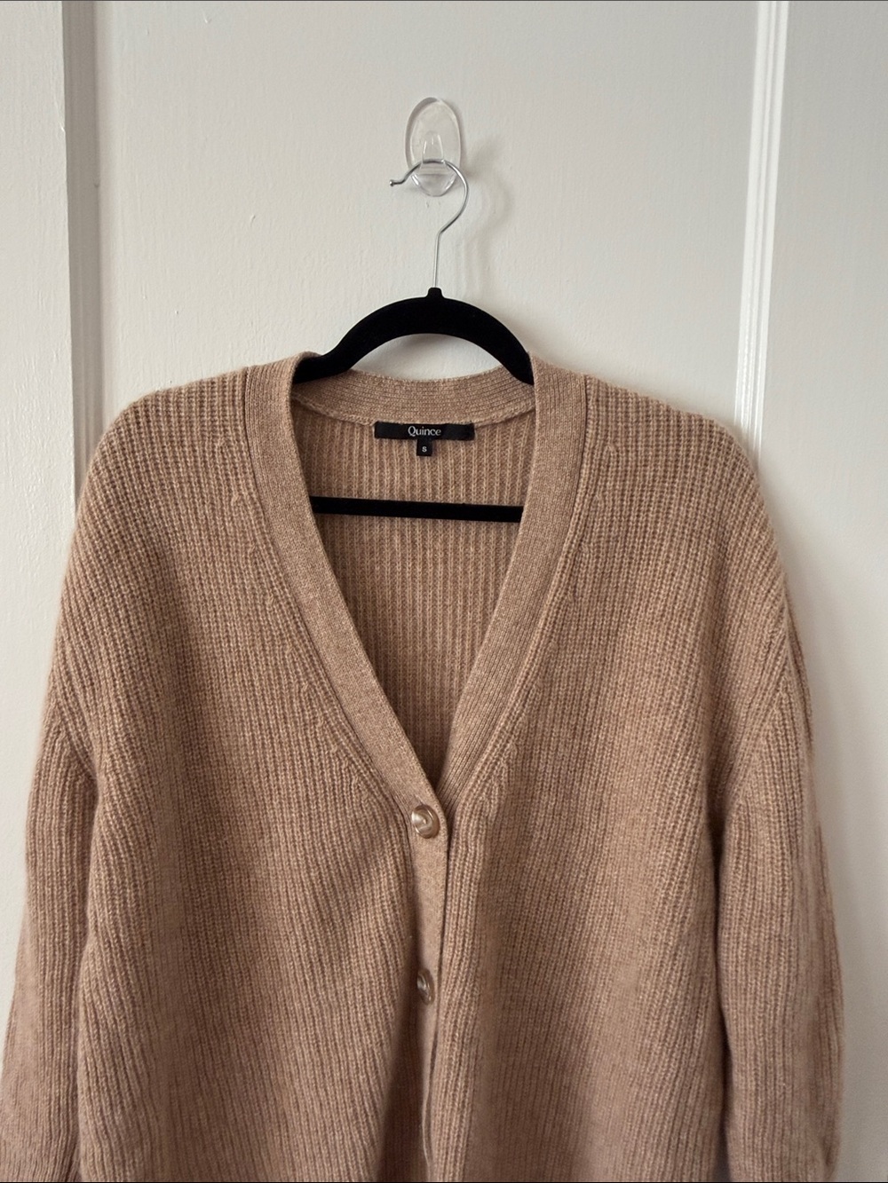 Womens Beige Cashmere Button-Front V-Neck Cardigan Sweater - Picture 6 of 9
